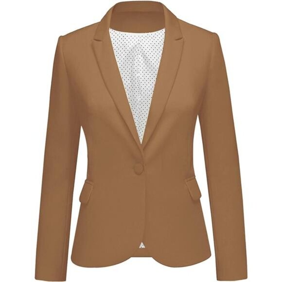 Women's Long Sleeve Formal Blazer Jacket Camel - Picture 1 of 4